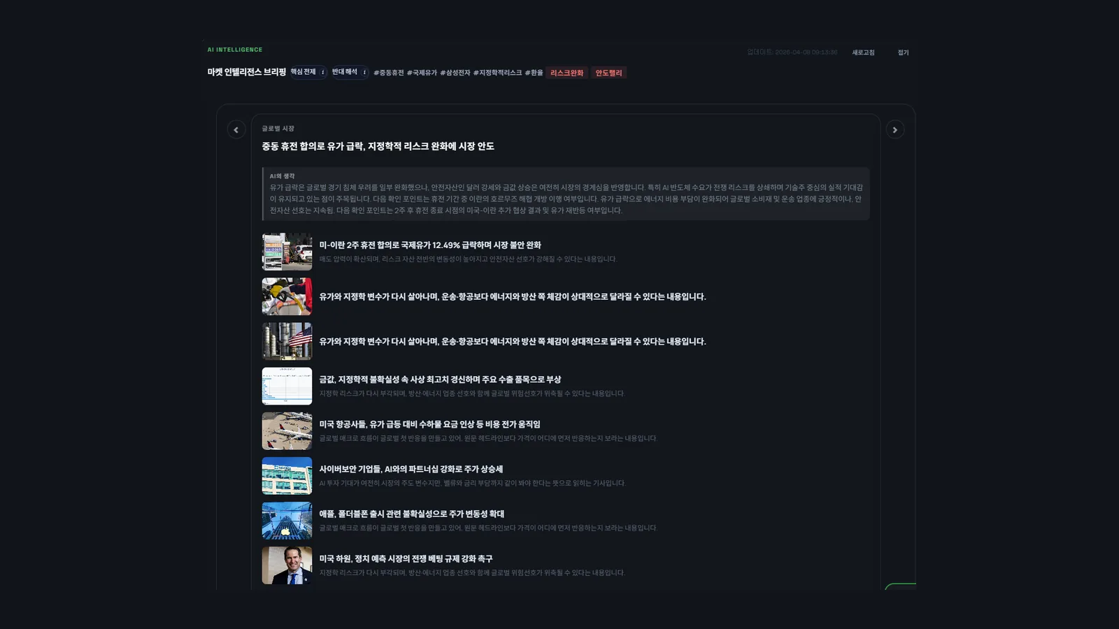 마켓 인텔리전스 브리핑 화면